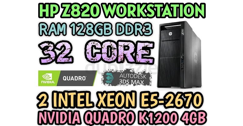 محطة عمل HP Z820 بذاكرة وصول عشوائي سعة 128 جيجابايت، ومعالج 32 نواة (E5-2670)، ومعالجان Intel Xeon، وبطاقة رسوميات NVIDIA Quadro K1200 بذاكرة 4 جيجابايت DDR563256078583553110