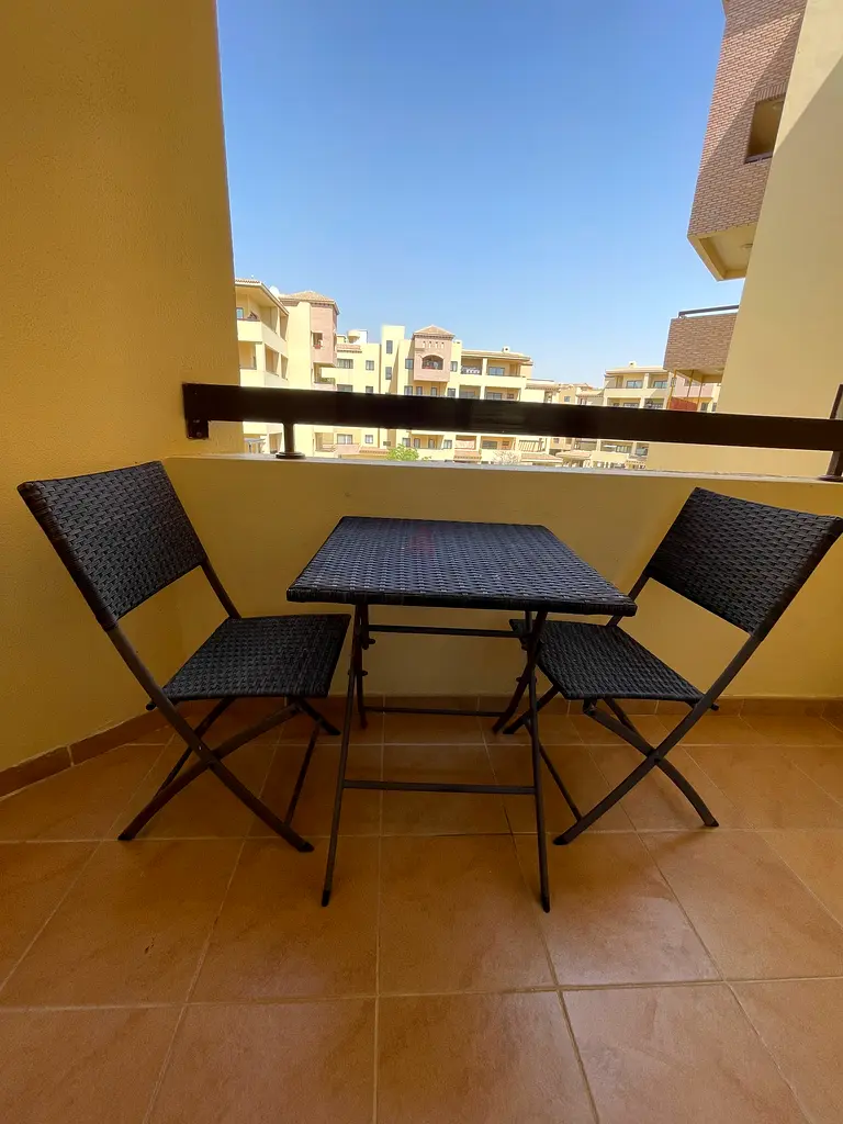 2Seater outdoor folding chairs and table in dark brown