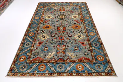 1.86 x 2.74 m | 6.2 x 9 ft | New bluish gray Aryana handmade rug | Afghan handmade carpet