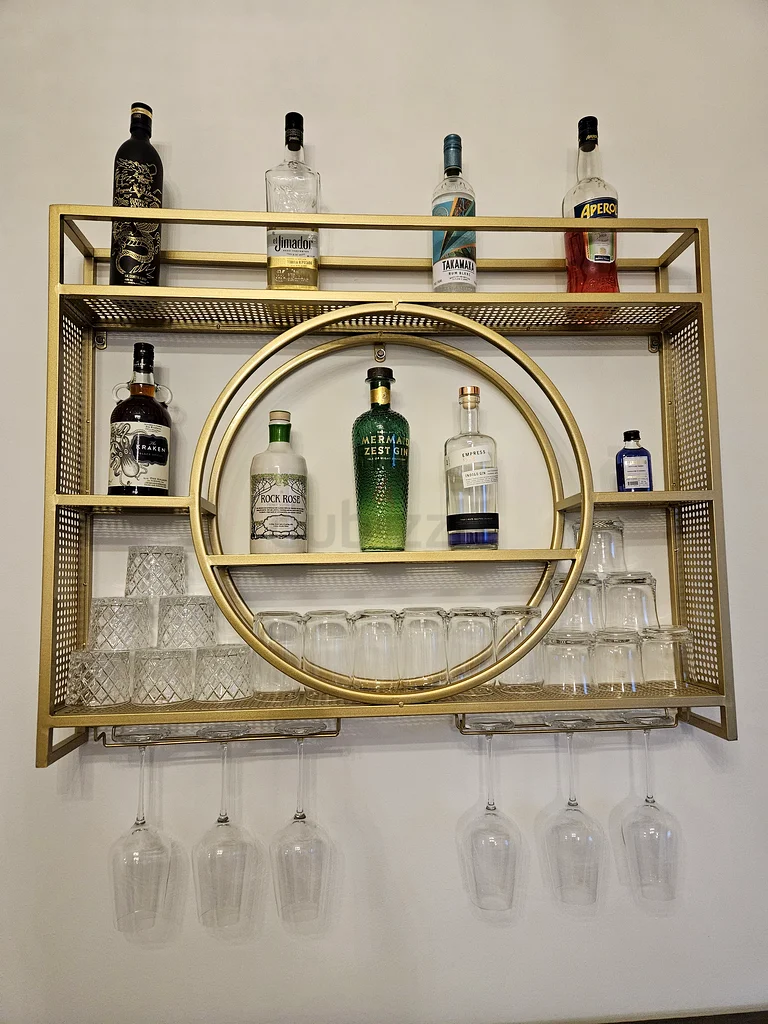 Wall mount bar with wine holder