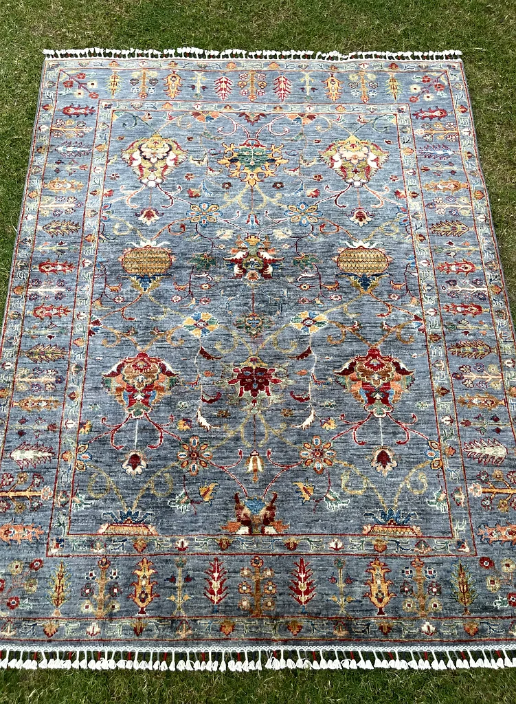 153 × 192 سم | سجادة صولتاني رمادية جميلة جديدة مصنوعة يدويًا63209347565185113