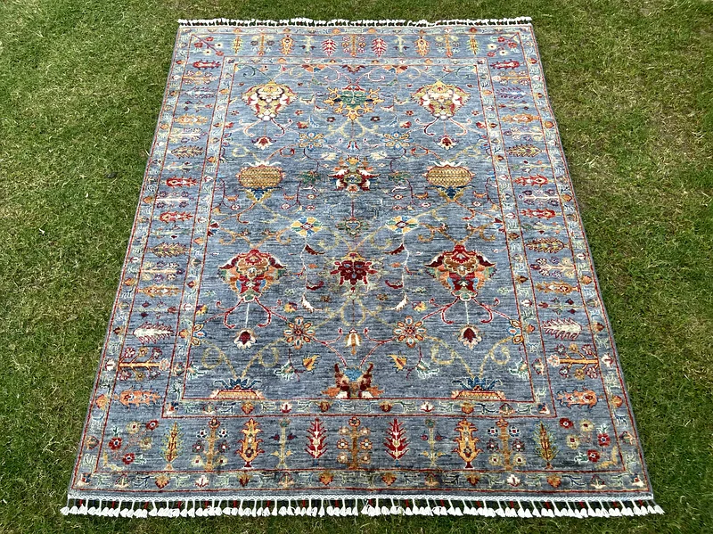153 × 192 سم | سجادة صولتاني رمادية جميلة جديدة مصنوعة يدويًا63209347565185112