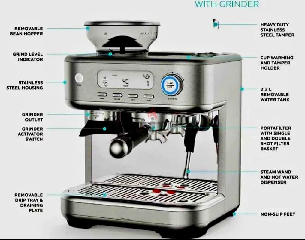 Precision Espresso Cappuccino Machine For Coffee Lovers, with Grinder