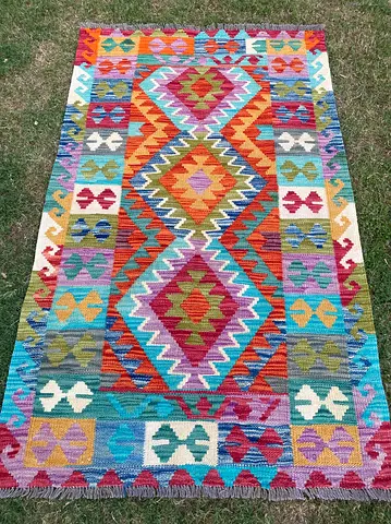 100 x 160 cm | New Handmade Beautiful Turkmen Kilim Colorful