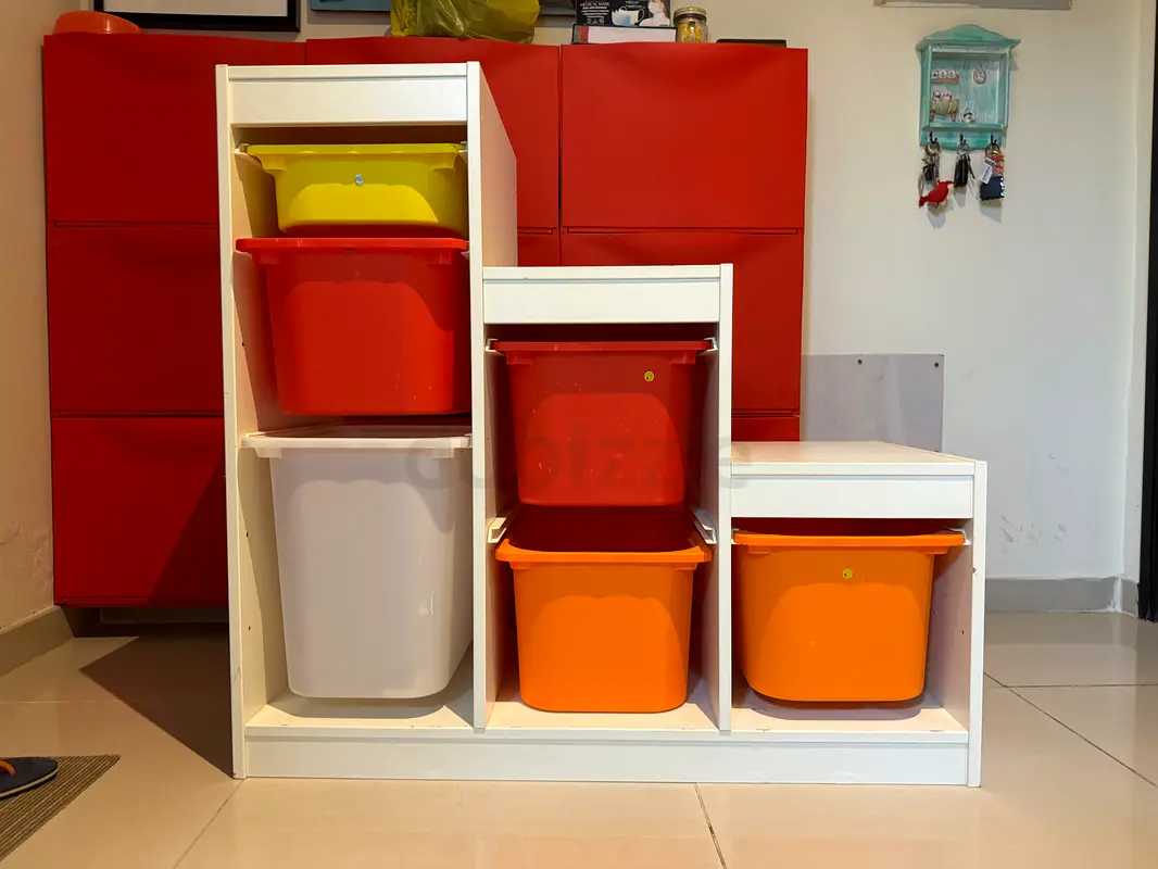 IKEA shelf with boxes