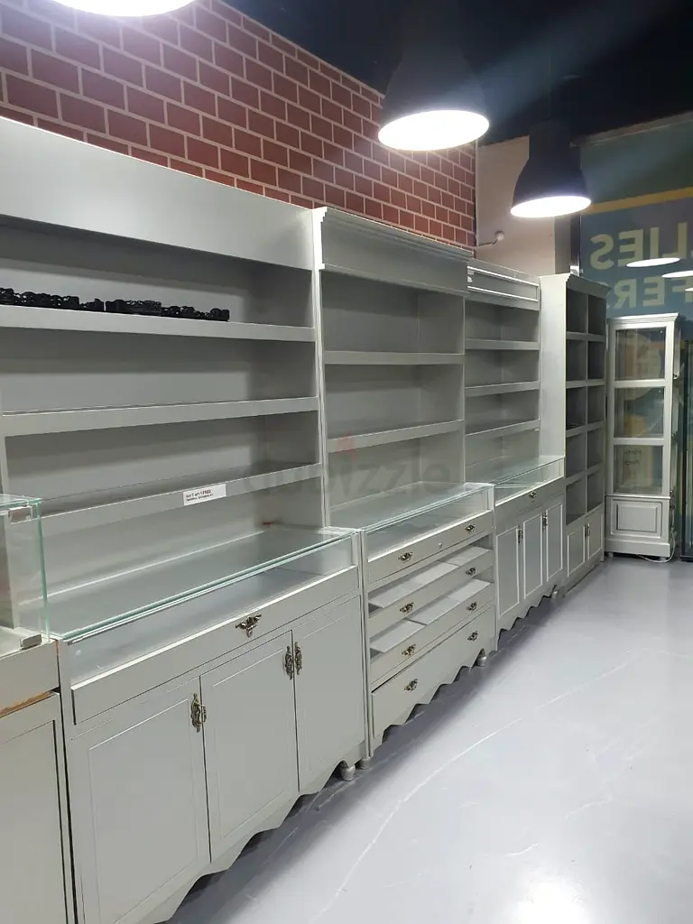 wooden display shelves