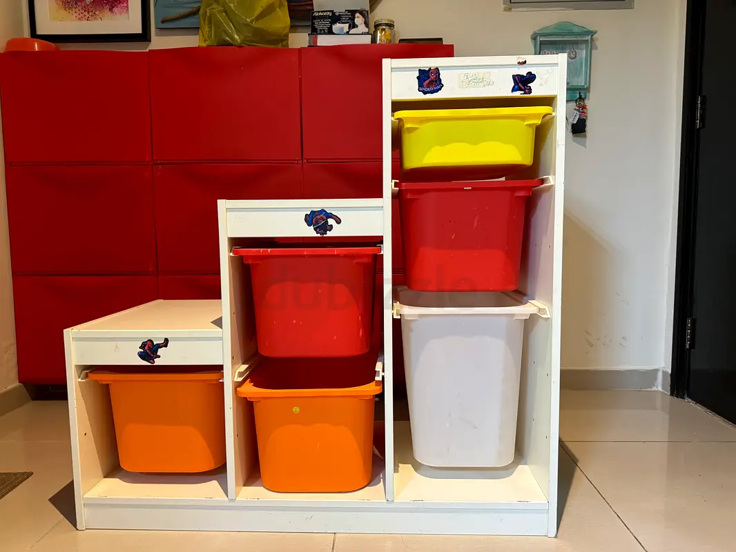 IKEA shelf with boxes