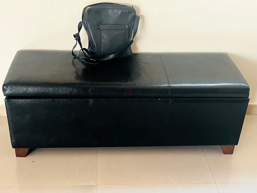Black Leather Bench/Storage Box