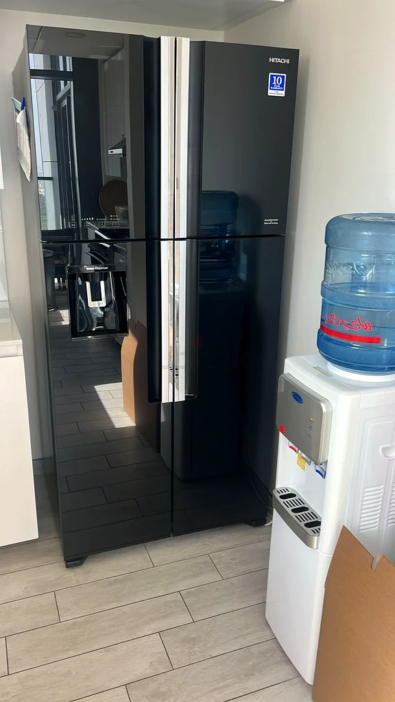 Hitachi 4 doors black glass side by side refrigerator
