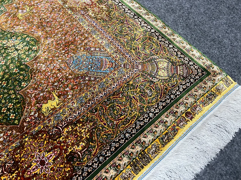 100 x 147 cm | New Beautiful Silk Persian Carpet Dark Green63209837953153114