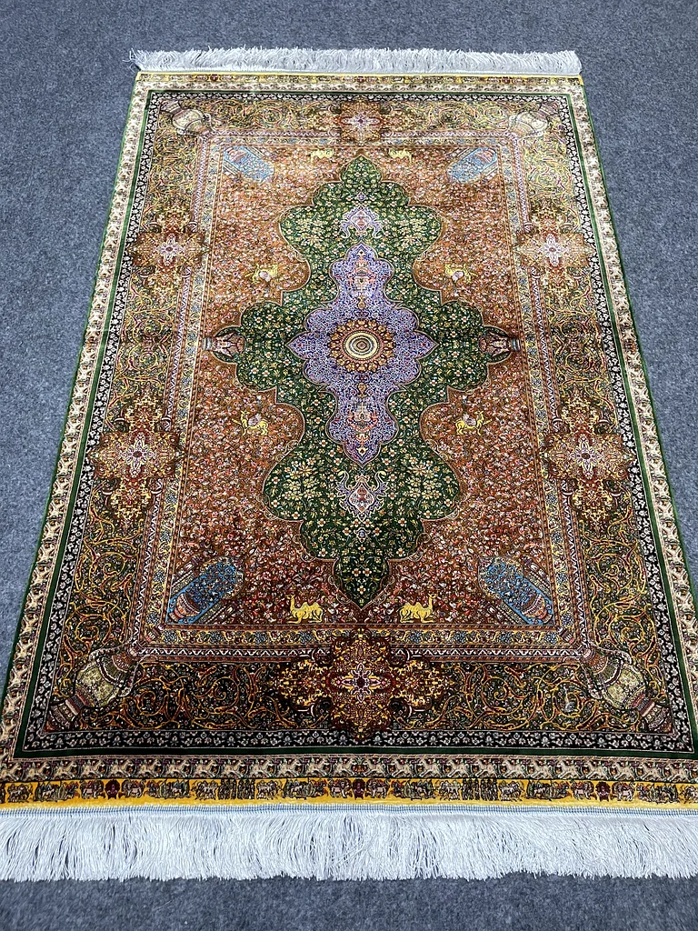 100 x 147 cm | New Beautiful Silk Persian Carpet Dark Green63209837953153112