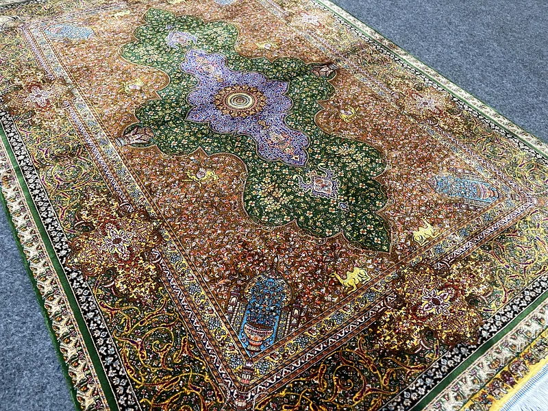 100 x 147 cm | New Beautiful Silk Persian Carpet Dark Green63209837953153113