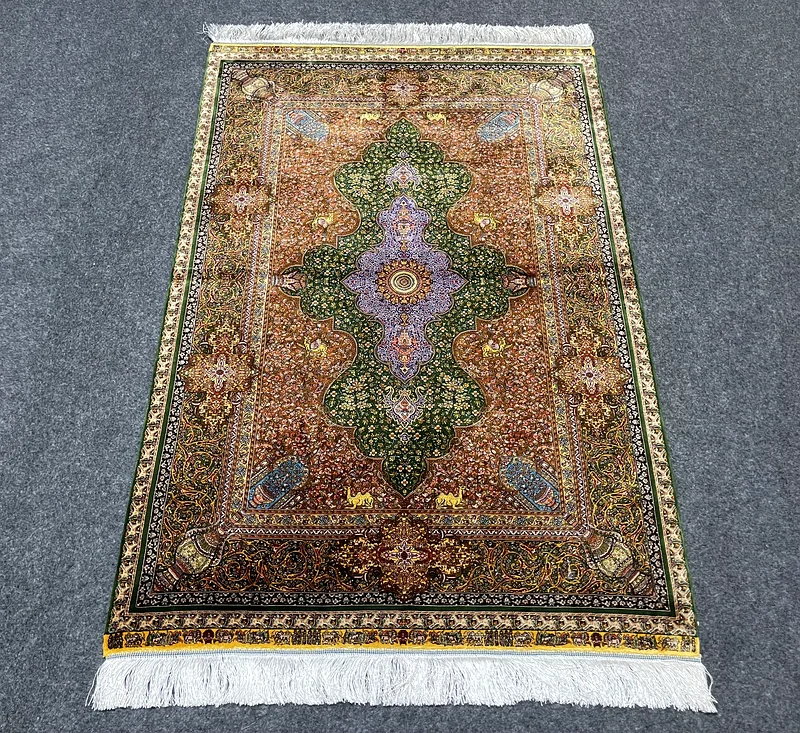 100 x 147 cm | New Beautiful Silk Persian Carpet Dark Green63209837953153111