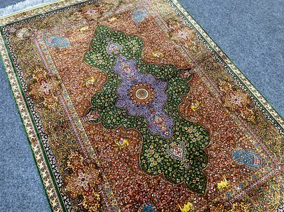 100 x 147 cm | New Beautiful Silk Persian Carpet Dark Green