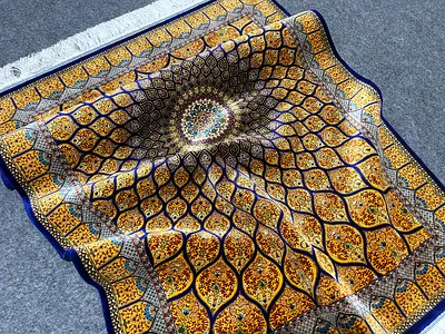 100 x 148 cm | new Beautiful Golden Persian Silk Carpet Gombad