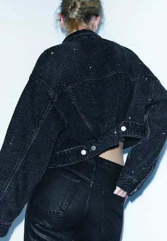 Zara Rhinestone Denim Jacket size large BRAND NEW