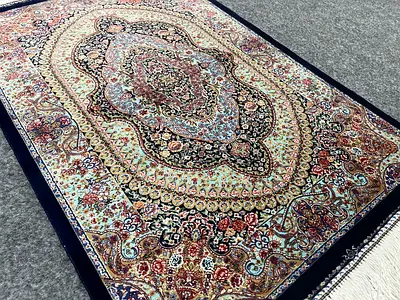 58 x 87 cm | New Beautiful Blue Silk Persian Carpet Oriental