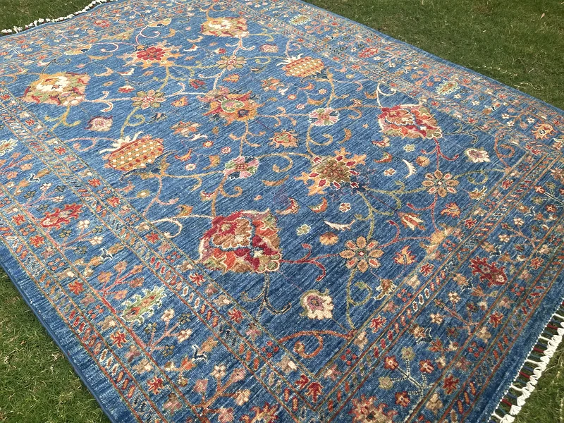155 × 194 سم | سجادة زرقاء جميلة جديدة مصنوعة يدويًا من نوع سلطاني63183722925315113
