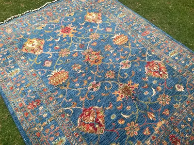 155 x 194 cm | New Handmade Beautiful Blue Sultani Carpet