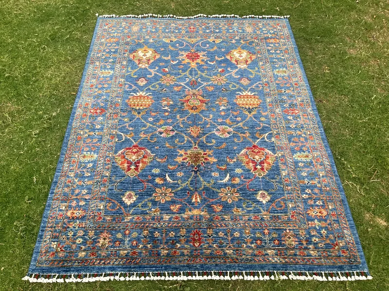 155 × 194 سم | سجادة زرقاء جميلة جديدة مصنوعة يدويًا من نوع سلطاني63183722925315111