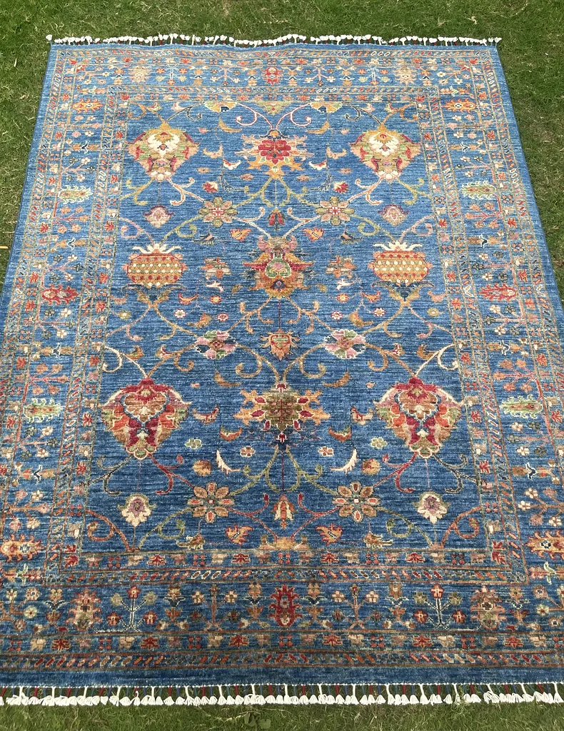 155 × 194 سم | سجادة زرقاء جميلة جديدة مصنوعة يدويًا من نوع سلطاني63183722925315112