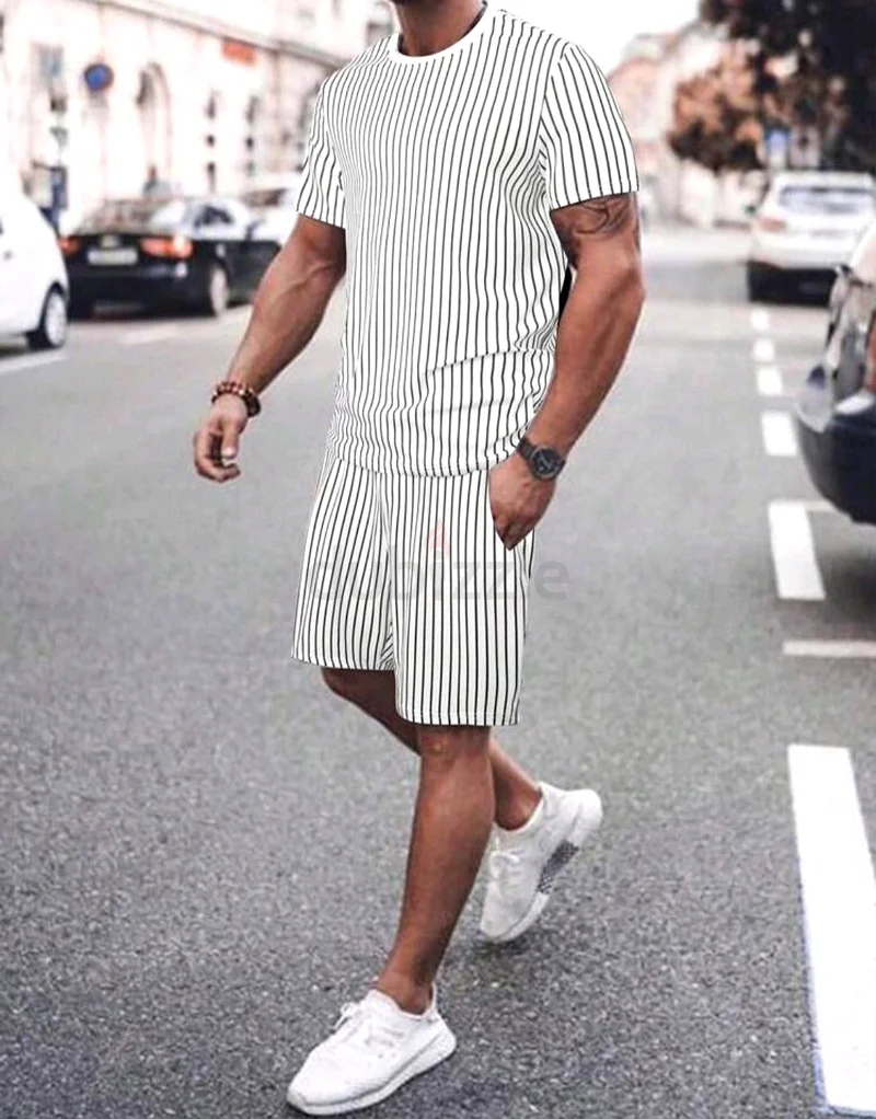 طقم تيشيرت وشورت رجالي صيفي كاجوال بنمط الأزهار63236617927810112