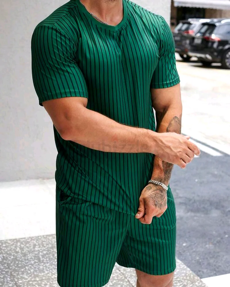 طقم تيشيرت وشورت رجالي صيفي كاجوال بنمط الأزهار63236617927810113