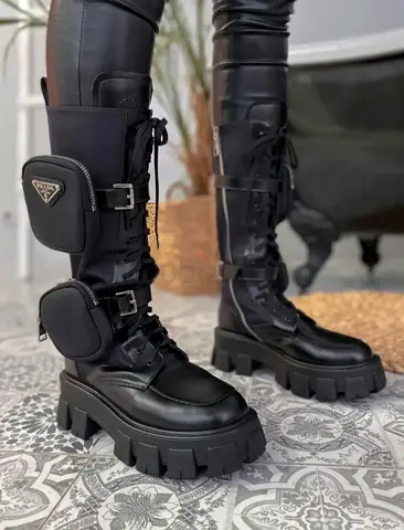 PRADA Monolith Pouch Tall Boots leather. New. Size 38