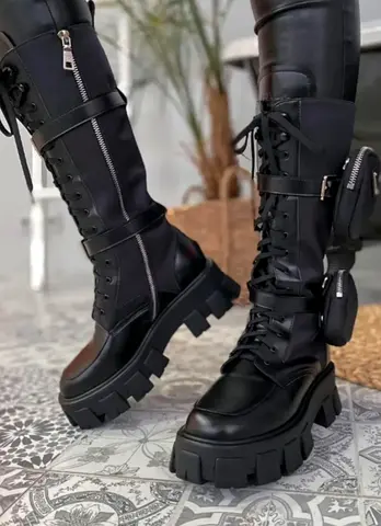 PRADA Monolith Pouch Tall Boots leather. New. Size 38