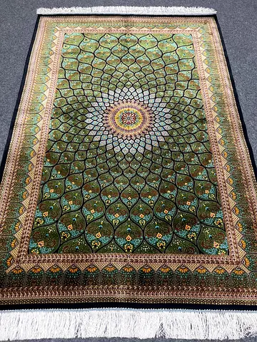 120 x 177 cm | new Beautiful Green Silk Persian Carpet Gombad