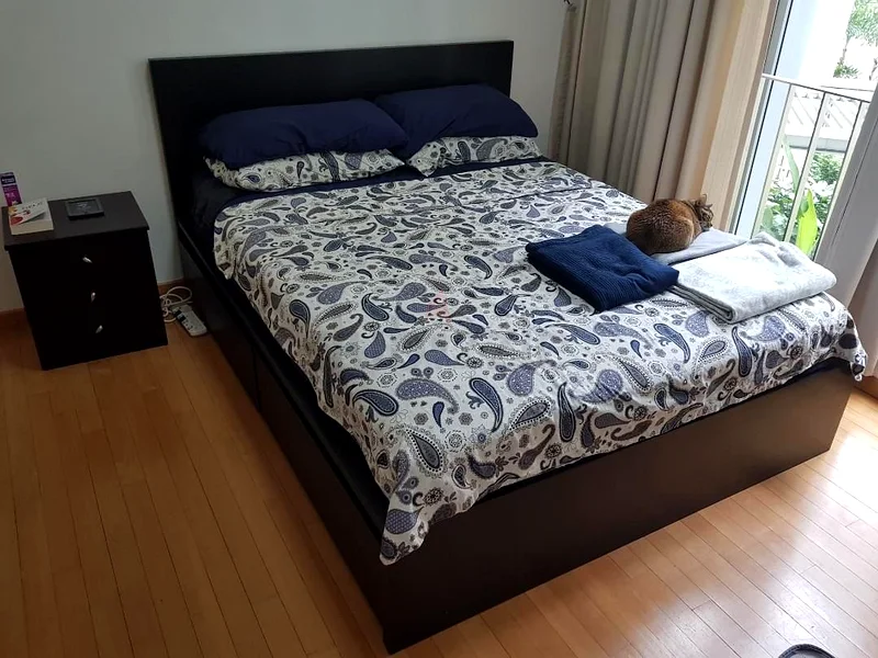 IKEA Malm Queen size storage bed frame with ikea brand mattress