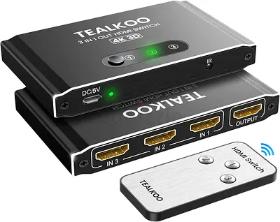 Tealkoo HDMI Switch 3 in 1 Out with Remote