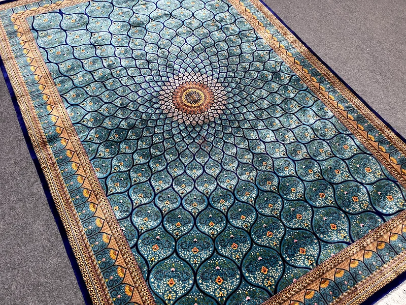 3x2m | new Beautiful Silk Persian Carpet Blue Gombad63209348740994114