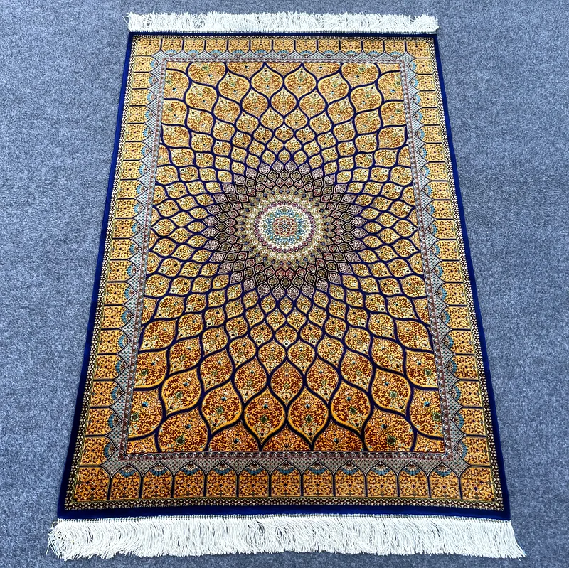 100 × 146 سم | سجادة فارسية حريرية جميلة جديدة قمبد ذهبية63183722859522112