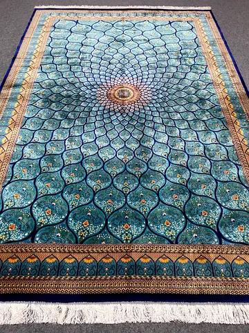 3x2m | new Beautiful Silk Persian Carpet Blue Gombad