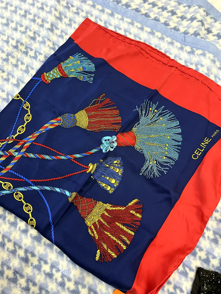 Celine tassle blue scarf63240131158145110