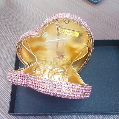 SPRING SALE! MOST AMAZING DIAMOND STUDDED HEART SHAPED PINK PURSE / CLUTCH