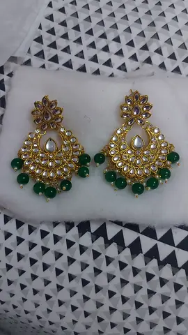 SPRING SALE! EXQUISITE-MOST BEAUT. GOLD AND DIAMOND EARRINGS W. GREEN BEADS-ARTIF. JEWELL.