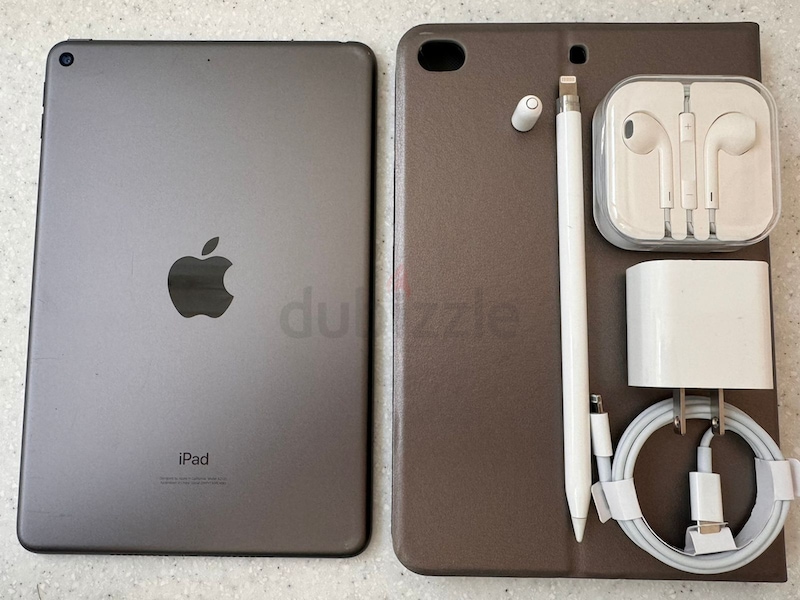 iPad Mini 5,64GB,Wifi,Space Grey With Apple Pencil-1,Leather Case, Screen  Guard,EarPods 3.5MM | dubizzle