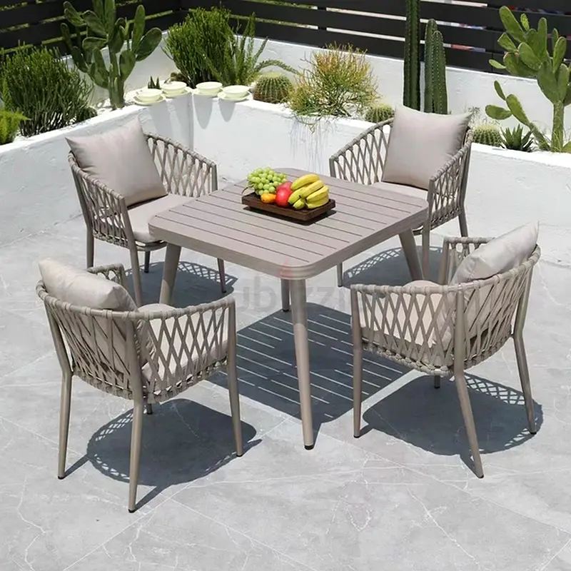 Outdoor garden chairs and dinning table set biege color aluminum