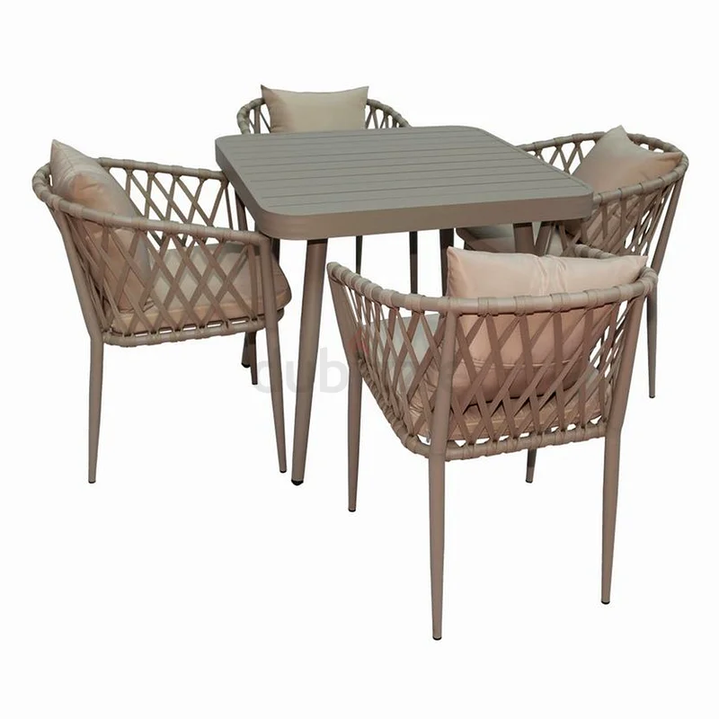 Outdoor garden chairs and dinning table set biege color aluminum