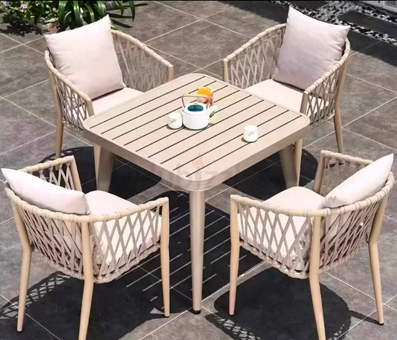 Outdoor garden chairs and dinning table set biege color aluminum