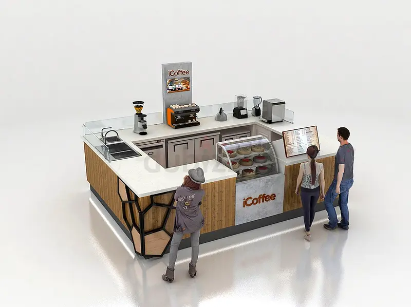 Coffee bar counter retail cake display kiosk