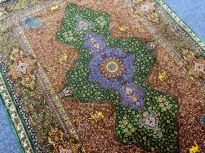 100 x 148 cm | New Beautiful Silk Persian Carpet Green Jamshedi