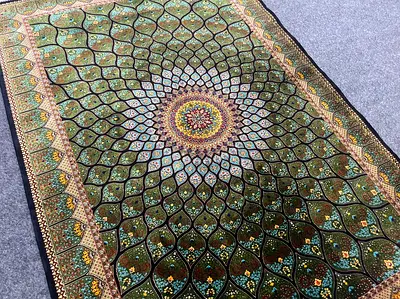 100 x 147 cm | New Beautiful Silk Persian Carpet Green Gombad