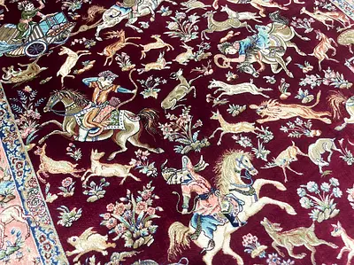 96 x 147 cm | new Beautiful Silk Persian Carpet Hunting Scene