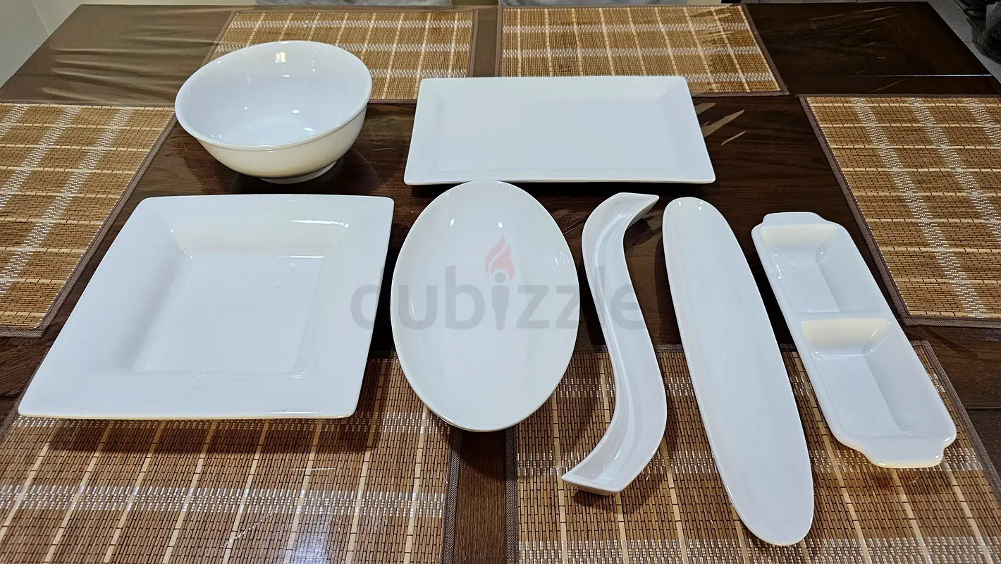 Big white serving bowl and platter set - 7 piece