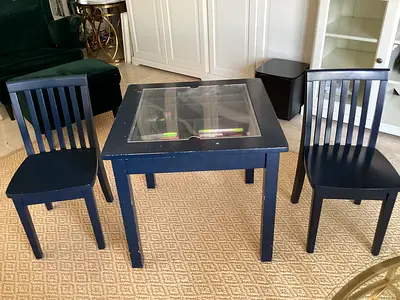 Pottery Barn kids craft table and chairs Navy blue