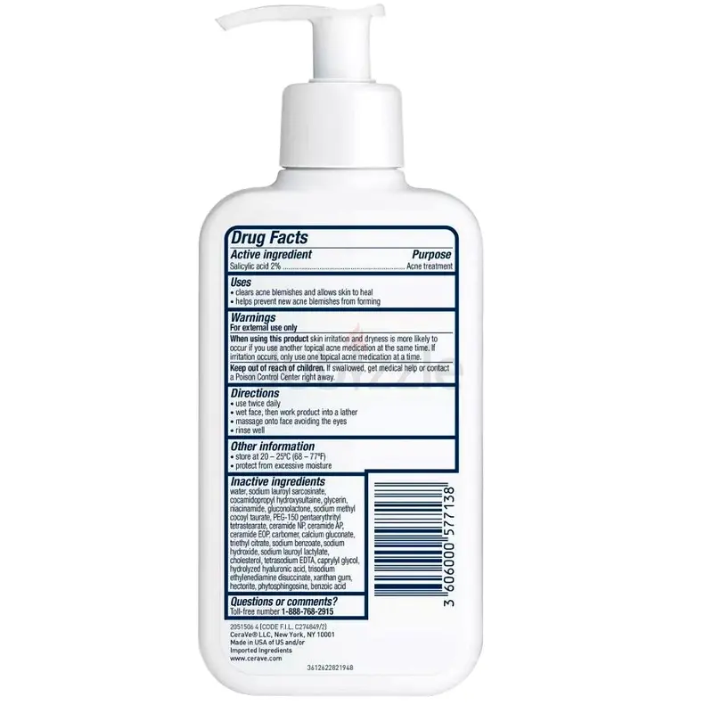 CeraVe Face Wash Acne Treatment Salicylic Acid Cleanser with Purifying
