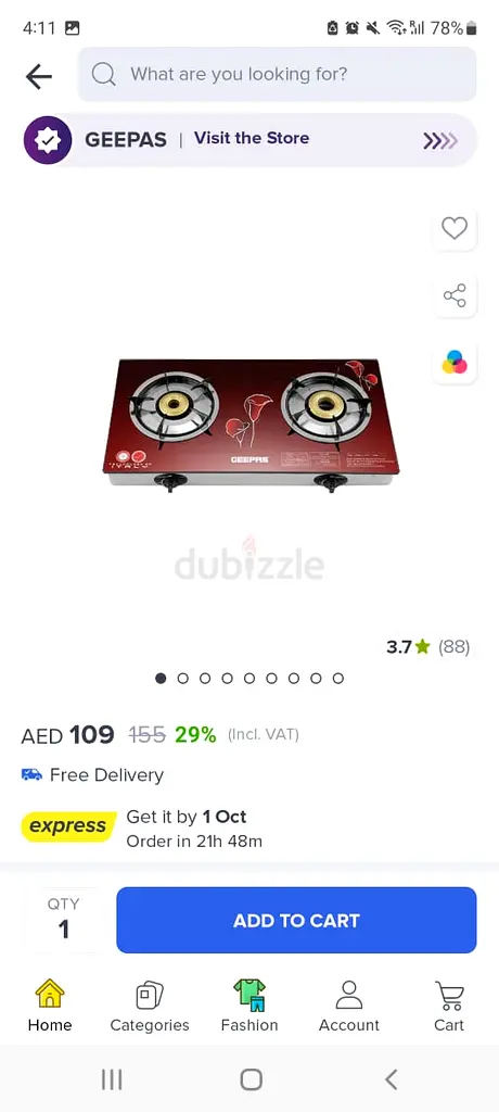 Gas Stove Glass Top Geepas